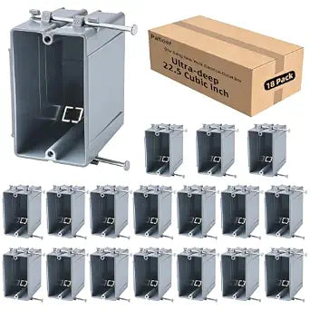 One Gang New Work Electrical Outlet Box, Ultra-deep 22.5 Cu. in. PVC Electrical Junction Box for Switch GFCI Dimmer Step Light, Gray (18 Pack)