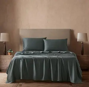 Linen Closet 3 Pcs Cotton Rich Blend Twin Sheets Set, Dark Gray, 300 Thread Count, Smooth Sateen Weave, Deep Pocket Fitted Sheet, Fits Up to 18" Mattresses, Soft Bed Sheets Set, Juego De S��banas Twin