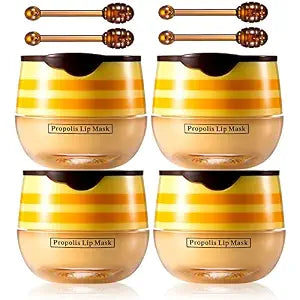 4 Pcs Honey Bee Lip Balm,Overnight Lip Moisturizer Treatment Hydrating Sleeping Bee Propolis Lip Balm.