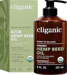 Cliganic Organic Hemp Seed Oil For Skin, Face & Hair - 100% Pure Cold Pressed Natural Unrefined