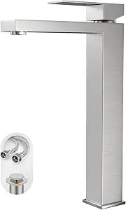Phiestina Brushed Nickel Tall Bathroom Faucet for Vessel Sink Single Hole Single Handle Vessel Sink Faucet Vanity Bathroom Faucet Above countertop Sink with Water Supply Hose,BF3530P-BN-V