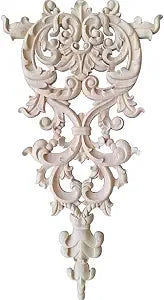 Unpainted Carved Wood Applique, 11.42 x 6.30 Inch Oak Wood Onlay, Decorative Furniture Accent for Cabinets, Doors, Walls, Headboards, Mirror Frames and DIY Home Decor