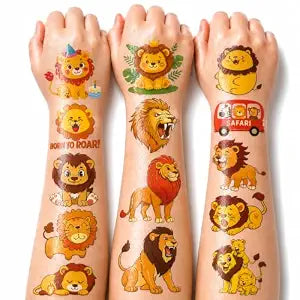 96 PCS Funny Lion Pre-Cut Temporary Tattoos for Kids