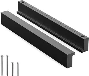 5 Pack 128mm(5 inch) Hole Center Tilted Black Cabinet Handle L-Rectangle Shaoped Alunminum Alloy Hadrware Pull for Kithchen Dresser Washroom Bedroom