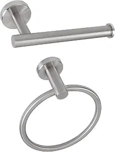 NearMoon 2 Pieces Bathroom Hardware Accessories, Towel Ring and Toilet Paper Holder- Stainless Steel Bath Towel Hanger and Hand Towel Holder, Wall Mounted (Brushed Nickel)