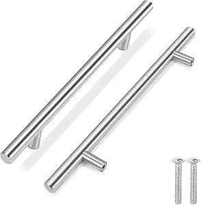 Flexzion Silver Cabinet Handles, 12 in, 7.55 in Centers, Stainless Steel
