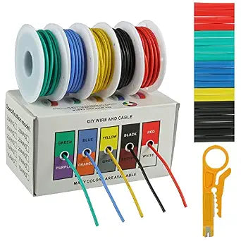 BOJACK 18 AWG Flexible Silicone Wire Electric Wire Hook up Wire Kit 300V Cables with Plus 20 3mm Heat Shrink Tubings and a Mini Wire Stripper(5 Colors 16.4Ft Each Color, 18AWG)