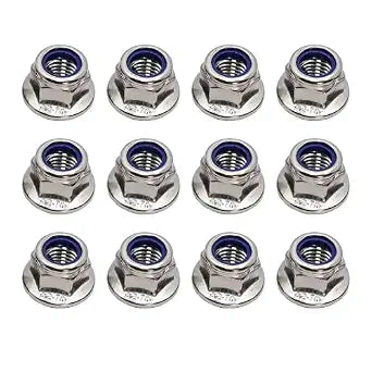 M10x1.5mm DIN6926 Flange Nylon Lock Nuts 12 Pack 304 Stainless Steel Hex Locknuts Full Thread for Industrial Construction Fasteners