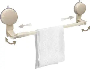 Huakaile 12''-24''/30-60 CM 180 Rotatable Suction Cup Towel Bar for Shower Rack, Towel Rods for Bathroom Adjustable No Drill Wall Mount Retractable Holder Glass Door Kitchen (Beige)