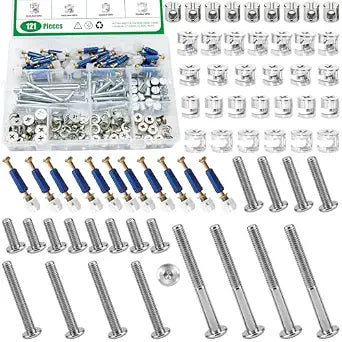 121Pcs Furniture Hardware Kit W M6x20mm/40mm/60mm/80mm Bunk Bed Bolts Hex Socket Cap, Barrel Nuts and 3 in 1 Connecting Cam Lock Fittings for Beds Drawer Dresser Cabinet
