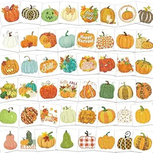 HOWAF 96pcs Glitter Fall Pumpkin Temporary Tattoos Autumn Harvest Tattoos Stickers for Girls Boys Decor, Glittery Thanksgiving Pumpkin Fake Tattoo Pumpkins Face Tattoo for Fall Gift Bags Fillers