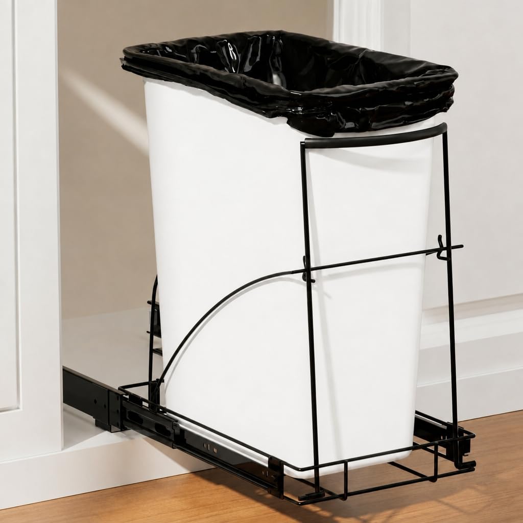 Pull Out Trash Can Under Cabinet, Heavy Duty Under Sink Organizer, Black