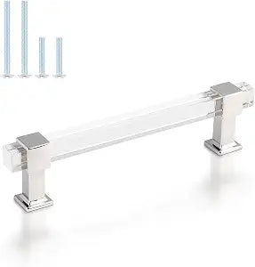 Acrylic Cabinet Handles & Pulls 5" Hole Centers Square 5 Pack