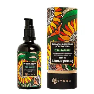 iYURA Balaayah Black Gram Body Booster Tea Garden | Body Oil for Crepey, Mature Skin | Firms the look of Sagging Skin on the Arms & Legs | Long-Lasting Intense Moisturization | 3.38 fl oz (100 ml)