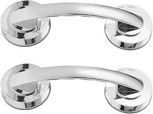 SHOWERORO 2pcs Silver Suction Cup Grab Bars for Bathroom Safety  Adhesive Stainless Steel Handles with Strong Hold, No Drilling Required, Removable Suction Handles for Shower and Glass