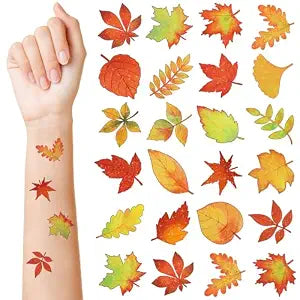 Landhoow 240 Pcs Fall Glitter Temporary Tattoos for Kids, Fall Leaves Maple