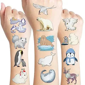 96 PCS Funny Polar Animal Pre-Cut Temporary Tattoos for Kids