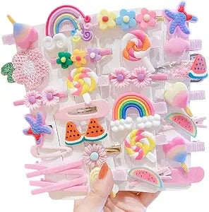 28 PCS Cute Hair Clips Fashion Girls Hair Accessories Flower Fruit Colorful Rainbow Candy Dessert Lovely Animal Barrettes Set Non-slip Metal Snap Pins for Girls Kids Teens Toddlers (Style B)