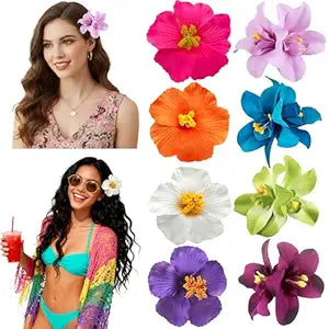 Hawaiian Flower Hair Clips for Women 8 Pcs Plumeria Hair Claw Clips, 3.5 Inch Artificial Flower Clips Hibiscus Beach Hair Accessories for Women Girls