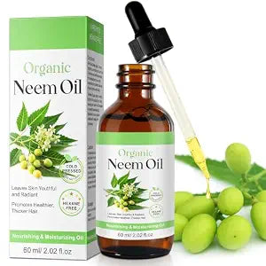 Neem Oil for Skin, Pure Natural Cold Pressing, Free of Hexane, Nourishes the Skin and Hair, Reduces Fine Lines, 2.02 Oz