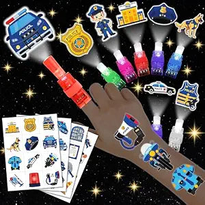 72 PCS Police Party Favors Set - 48 Tattoos & 24 PCS Finger Lights