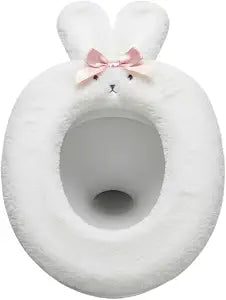 Women Cute Plush Bunny Toilet Seat Cover, Warm Washable Universal Soft Bathroom Decor Pad, Cozy Anti-cold Comfort (White)