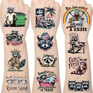 Funny Raccoon Temporary Tattoos - 200+ Raccoon Birthday Party Decorations Favors Supplies, Funny Animals Themed Tattoo Stickers Gifts for Adults Party Decor Prizes Rewards