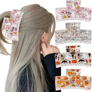4 Pcs Halloween Hair Clips Cute Ghost Hair Claw Clips Evil Pumpkin Bat Fashion Accessories Pink Halloween Hair Clips for Thin Hairs Horror Gothic Hairs Bows for Women Goth Medium Claw Clip