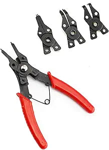 Snap Ring Pliers, Hosrnovo 4 In 1 C Clips Removal Retaining Set for Automotive and Engine Repair, Interchangeable Jaw Head 45 90 and 180 Degree Angled Jaws