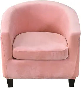 NILUOH Velvet Club Chair Slipcover 2 Piece Stretch Tub Chair Cover Round Barrel Chair Covers Non Slip Armchair Covers Couch Covers with Elastic Bottom for Bar Counter Living Room(Pink)
