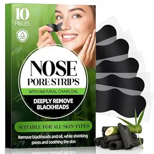 Natural Charcoal Pore Strips, Blackhead Remover Strip, for Oily Skin, Strawberry Nose, Deep Clean & Shrinking Pores & Smoothing Skin (10 pcs)