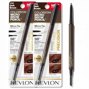 Revlon ColorStay Micro Eyebrow Pencil with Built In Spoolie Brush,Infused with Argan and Marula Oil,Waterproof,Smudgeproof,456 Dark Brown,0.003 oz,(Pack of 2)