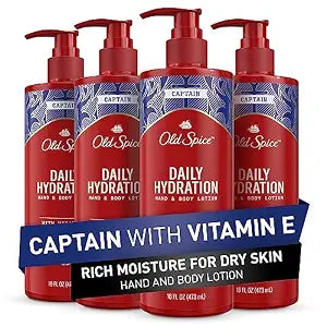 Old Spice Hand & Body Lotion for Men, Daily Hydration, 24/7 Hydration, 24/7 Replenishing Rich Moisture for Dry Skin, Lightweight Formula, Captain with Vitamin E Scent, 16 fl oz (Pack of 4)