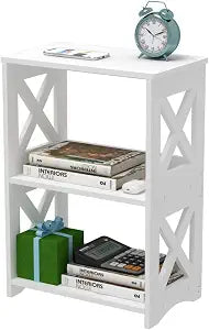 3-Tiers Narrow Side Table, Slim Nightstand Bedside Table, Small Bookshelf