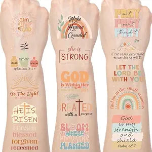 Boho Christian Temporary Tattoos - 200+ Bible Verse Temporary Tattoos Christian Fake Tattoos Stickers Religious Gifts Bohemian Party Favors Supplies Decor Prizes Rewards