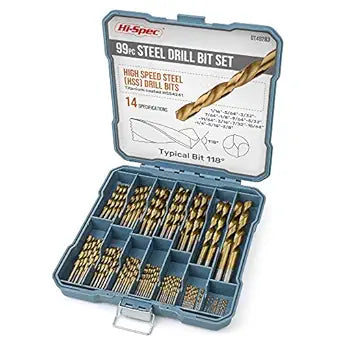 Hi-Spec SAE HSS Drill Bit Set for Metal, Wood and Drywall, 1/16-3/8 in
