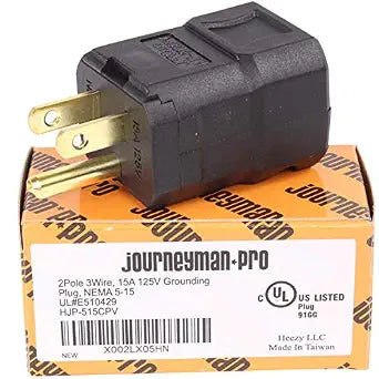 Journeyman-Pro Extension Cord - 15 Amp 125 Volt NEMA 5-15P Cord End, 3 Prong Power Plug, Straight Blade Male Connector, Nylon Clamshell Body, Replacement 3 Prong Plug Male Extension Pole Wire Ends - 1