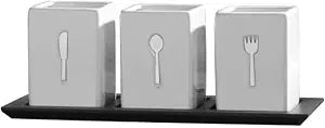 Towle Living 3-Piece Ceramic Caddy with Wood Tray, White, Black