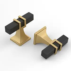 Haliwu Black and Gold Cabinet Knobs 6 Pack, Black Drawer Knobs, Square 2 Tone Hardware for Kitchen Cupboard