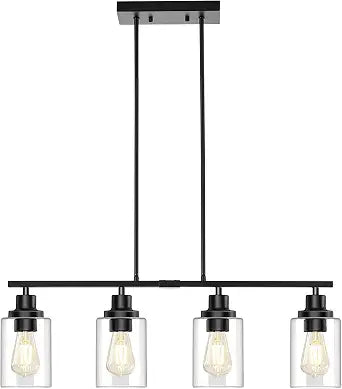 Dining Room Light Fixture Over Table, 4-Light Industrial Black Chandeliers