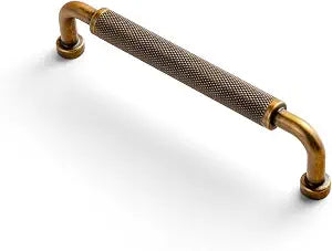 Goo-Ki Antique Brass Knurled Bar Cabinet Pulls 5 Inch Hole Centers 6 Pack