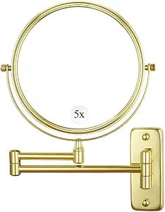 Cerdeco 8" Gold Makeup Wall Mirror 1X/5X Double Sided Cosmetic Mirror
