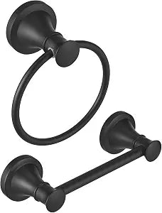 RUMOSE Pivoting Toilet Paper Holder and Hand Towel Ring, Matte Black