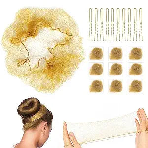 Blonde Ballet Bun Hair Net Set for Girls and Women - 20 Elastic Mesh Invisible Hairnets with U-Shaped Pins for Dance