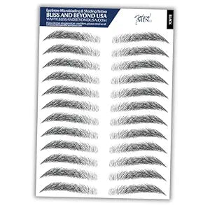 Men Waterproof Eyebrow Tattoo Stickers. A real hair stroke look. Hair replacement without surgery. Solution for hair loss. Tinted eyebrow tattoos. (Black, Large)