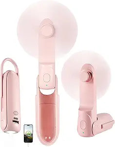 Handheld Fan, 3 IN 1 USB Rechargeable Mini Portable Fan [20H Max Cooling Time] with Flashlight Function, Bullet Shaped Foldable, Suitable for Travel, Makeup, Outdoor Activities (Pink)