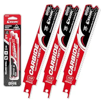 EZARC Obsidian Carbide Reciprocating Saw Blades 6" 8TPI Thick Metal, 3-Pack