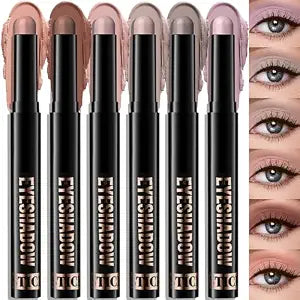 6 Colors Cream Eyeshadow Stick, Nude Brown Mauve Taupe Grey Matte Eye Shadow for Older Women, Long-Lasting Easy to Use High Pigmented Blendable Eye Crayon Liner Set sombras para ojos Makeup