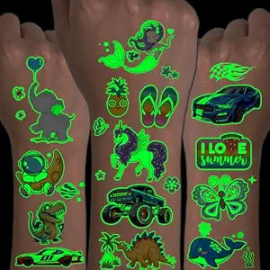 CHARLENT Glow in the Dark Tattoos for Kids,300 Mixed Styles (36 Sheets)
