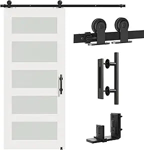 Barn Door Hardware kit 6FT(Whole Set Include Sliding Barn Door Track Kit & Barn Door Handle & Floor Guide) for Single Door-Heavy Duty